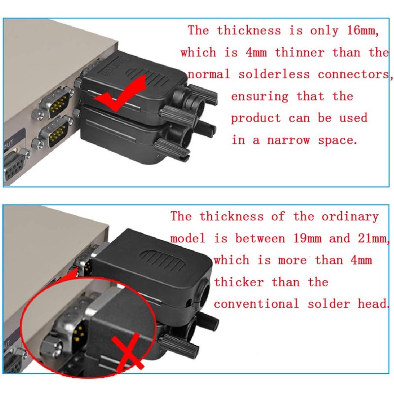 Anmbest 2PCS DB9 Solderless RS232 D-SUB Serial to 9-pin Port Terminal Male Adapter Connector Breakout Board with Case Long Bolts Tail Pipe (2PCS Thinner Female) - Image 5